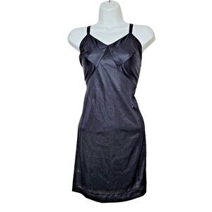 Vintage Sears Black Polyest Silky Slip Size 36S  Lingerie Whimsygoth Witchy Sexy